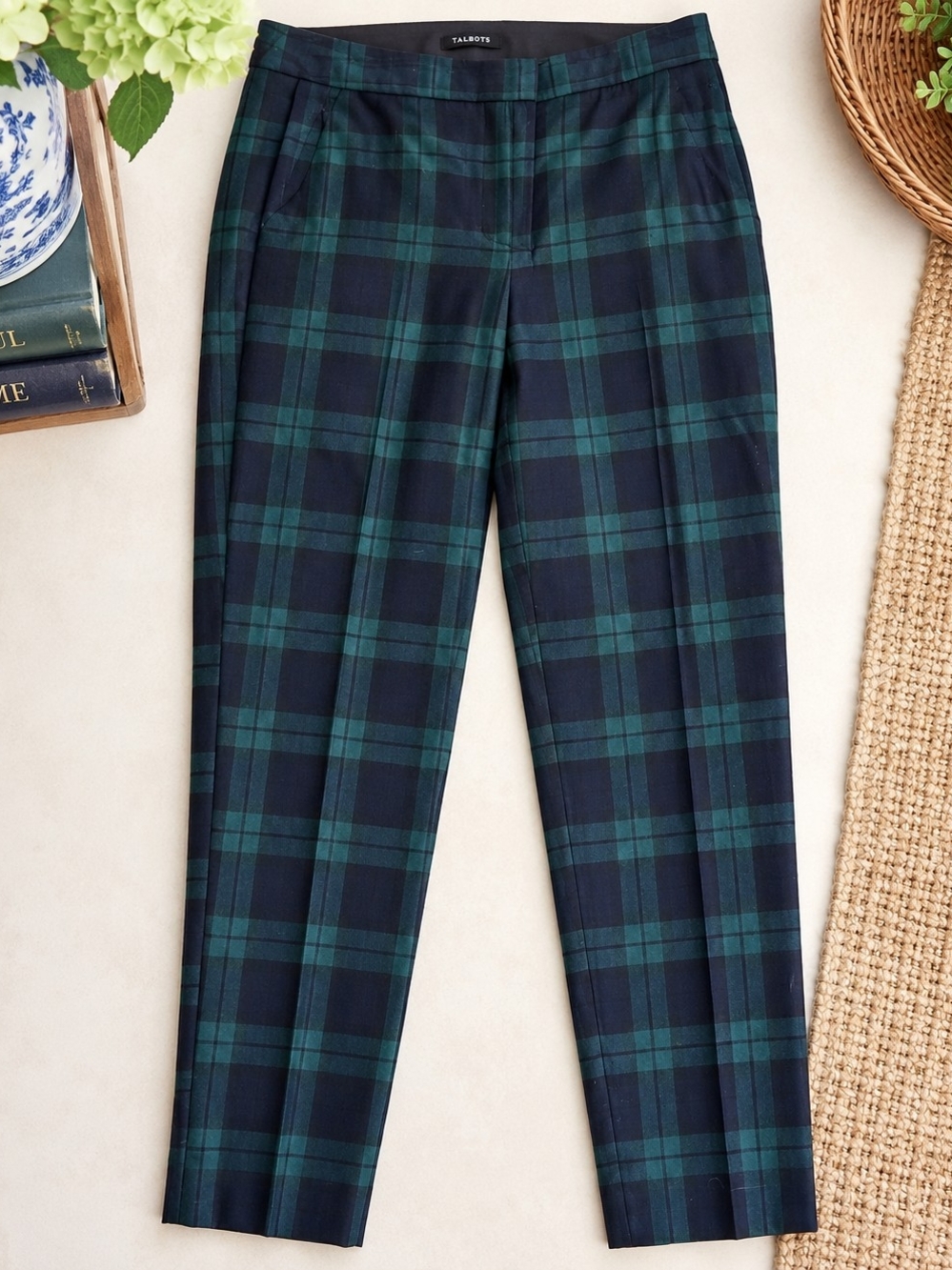 Talbots Hampton Women’s Green & Navy Plaid Ankle Pants Watch Plaid Sz 10